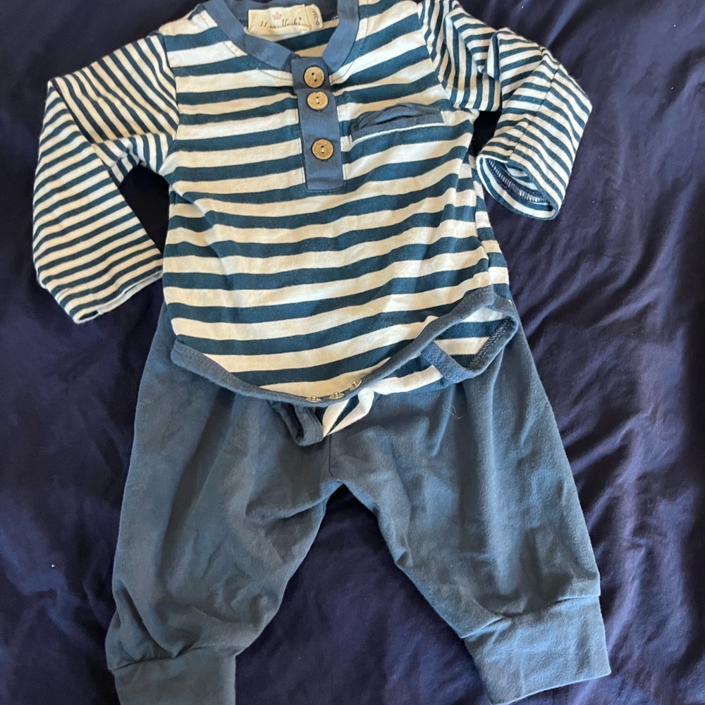 Marie Nicole Blue Striped Baby Outfit